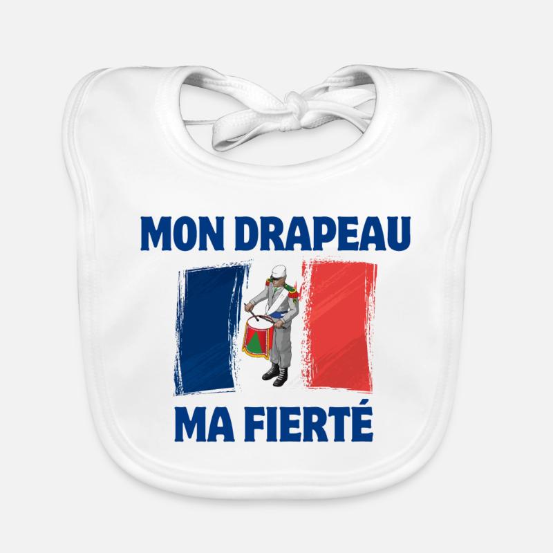 Français, drapeau Français, vive la France - Bavoir bio Bébé - blanc