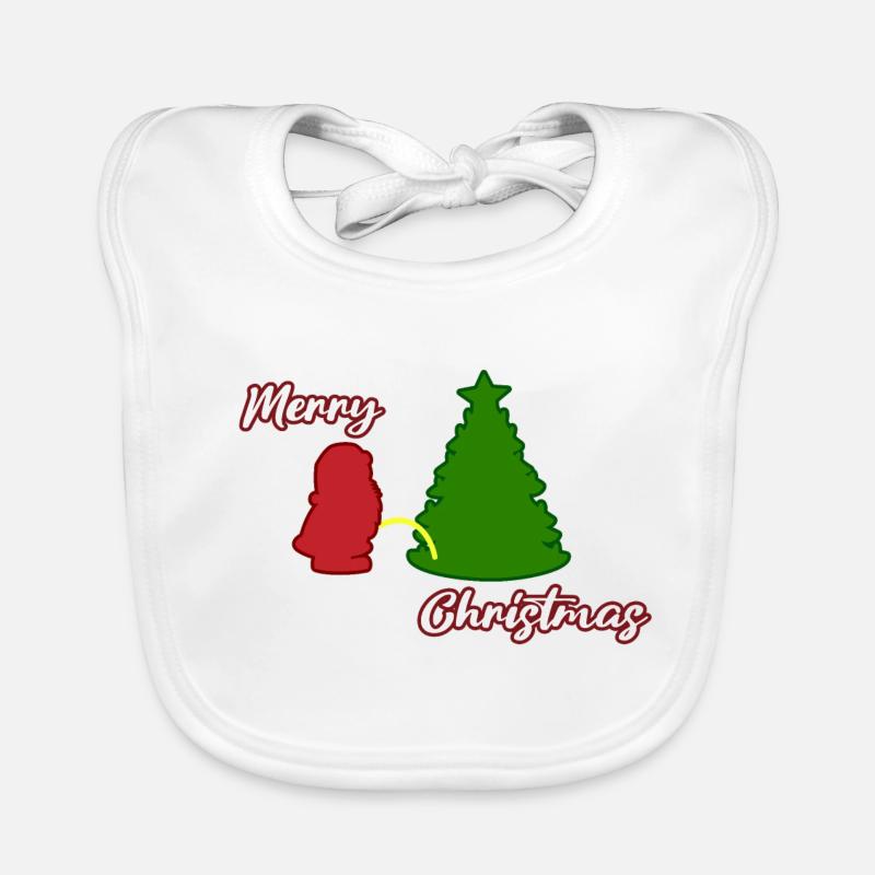Santa peeing - Christmas Tree - Weihnachtsmann - Baby Bio-Lätzchen - Weiß