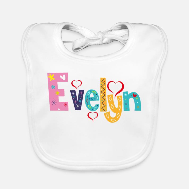 Nom personnalisé d’Evelyn - Bavoir bio Bébé - blanc