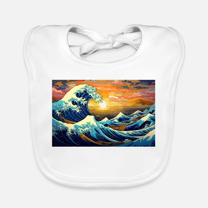 La grande vague au large de Kanegawa - Bavoir bio Bébé - blanc