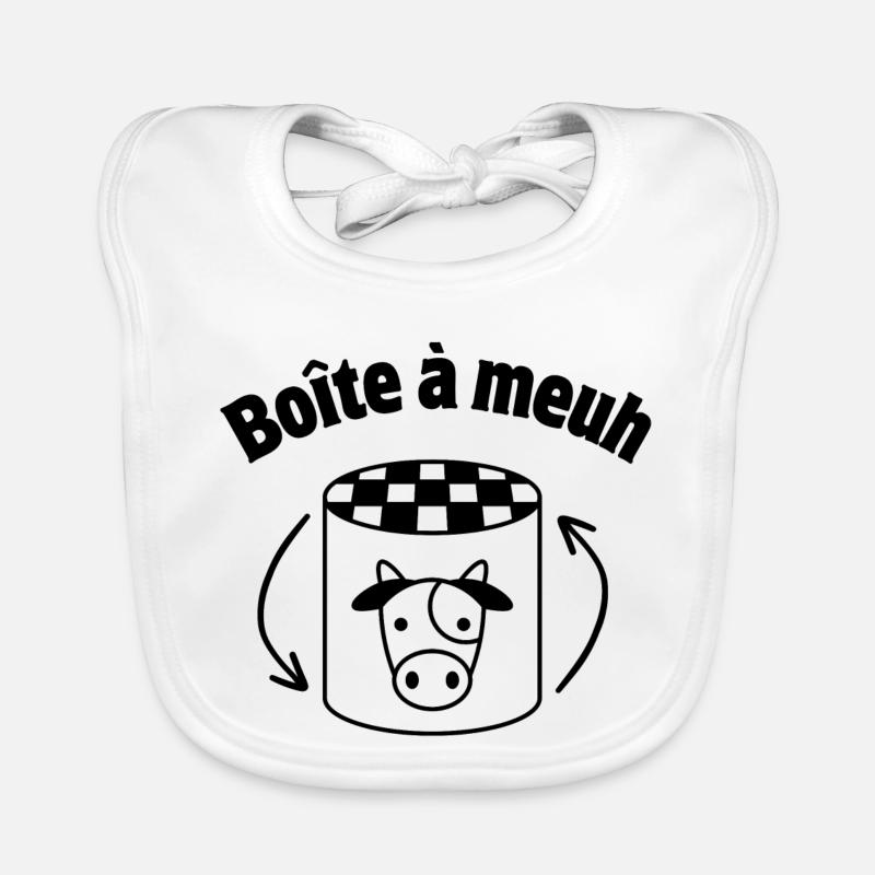 vache, jouet, boîte à vache, boîte à meuh - Bavoir bio Bébé - blanc