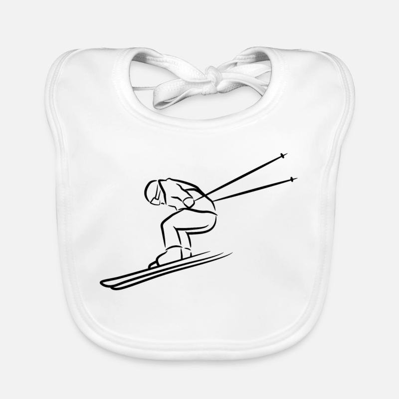 Funny Skier Drawing Organic Baby Bibs