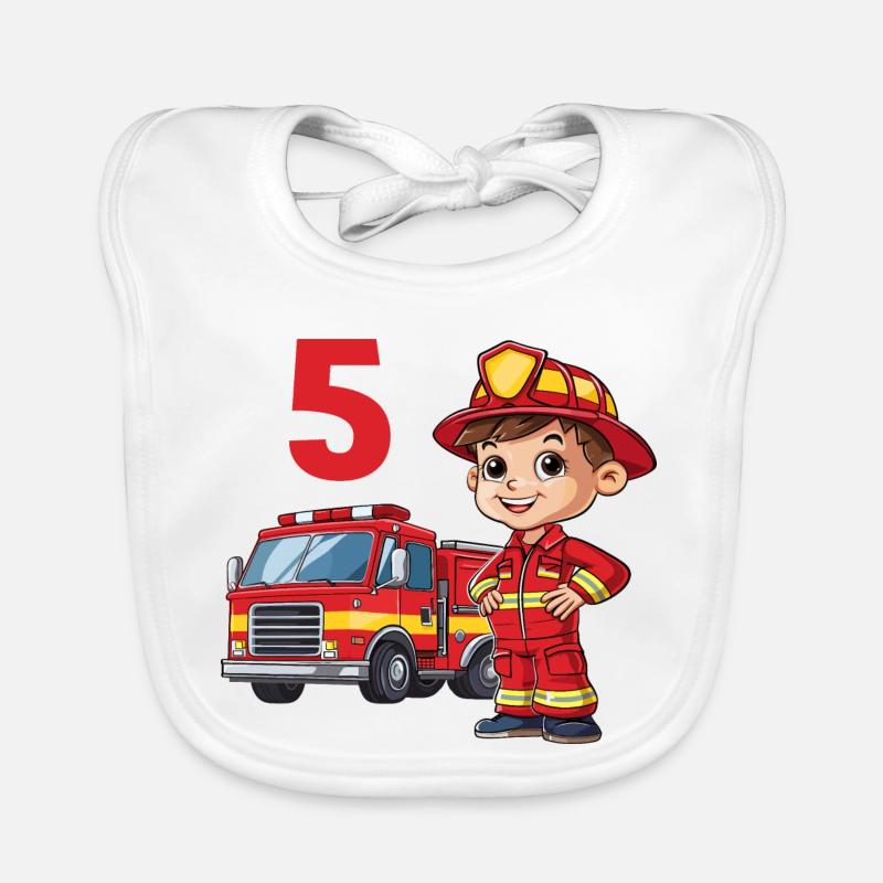 5 anniversaire pompier camion de pompiers camion de pompiers - Bavoir bio Bébé - blanc