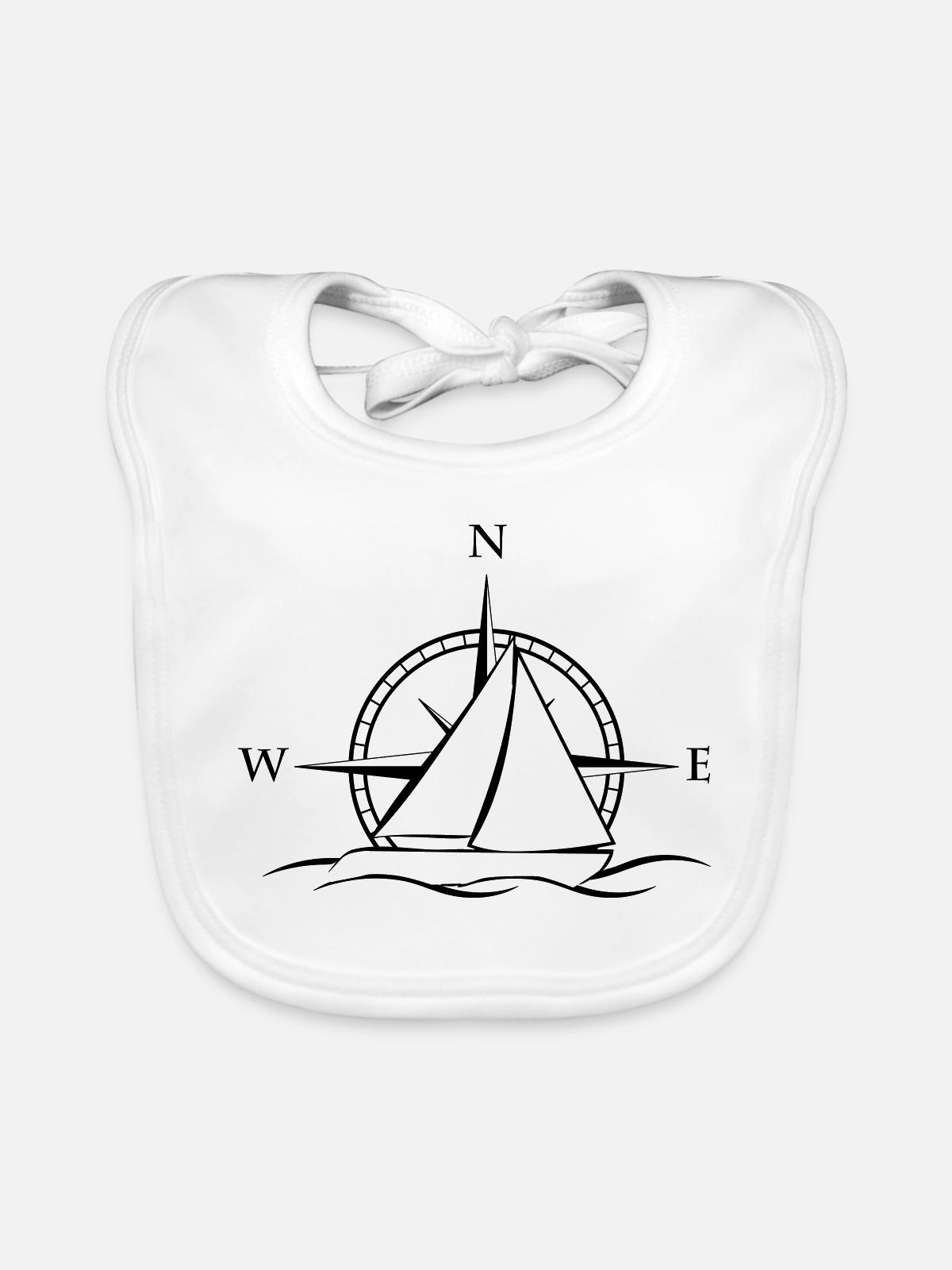 Segelboot mit Windrose neutral schwarz - Baby Bio-Lätzchen - Weiß - Vorne