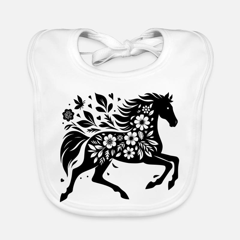 Horse Silhouette Flowers Organic Baby Bibs