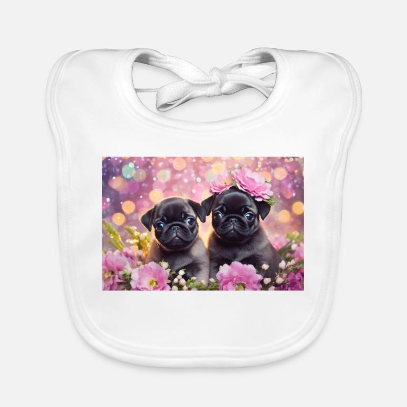 Petits chiens avec couronne de fleurs Bavoir bio Bébé