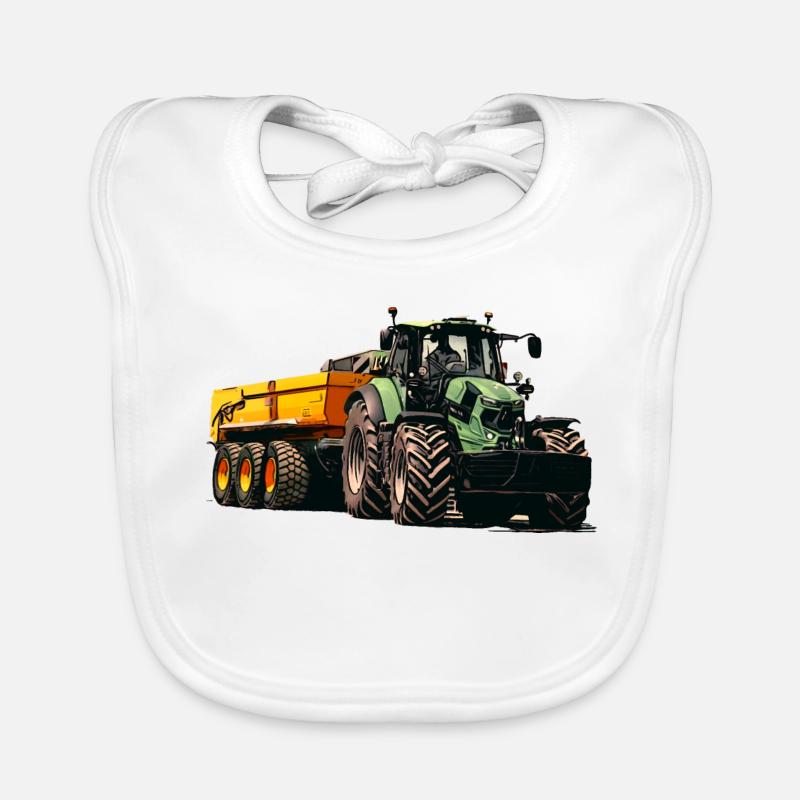 Tracteur avec remorque à benne basculante - Bavoir bio Bébé - blanc