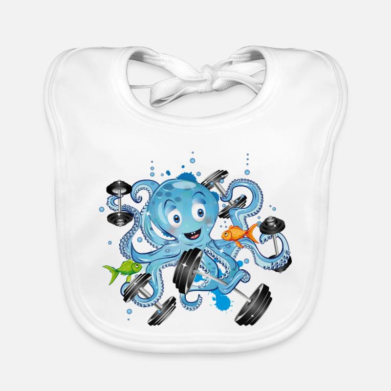 Bodybuilder octopus with dumbbells while exercising Organic Baby Bibs