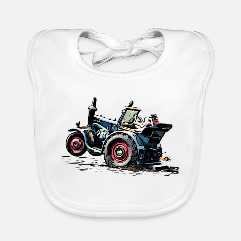 Lanz Traktor Bulldog Power - Baby Bio-Lätzchen - Weiß
