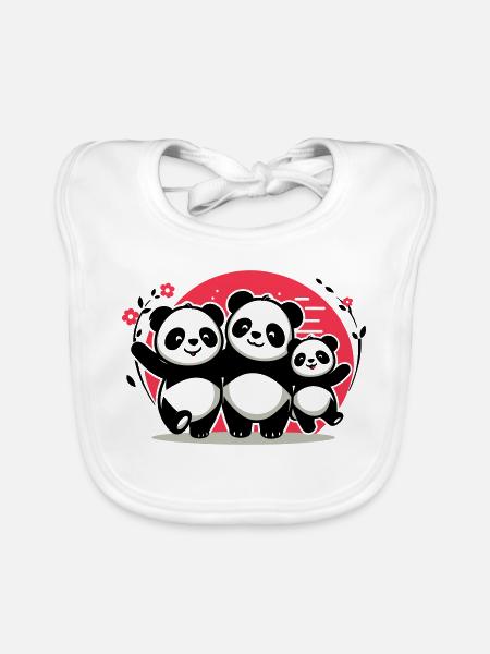 Famille Pandas - 1 parent 2 enfants - Bavoir bio Bébé - blanc