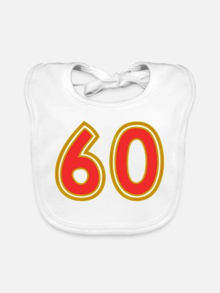 60. 60 ANS. 60e ANNIVERSAIRE. ANNIVERSAIRE 60 ANS. - Bavoir bio Bébé - blanc - Devant