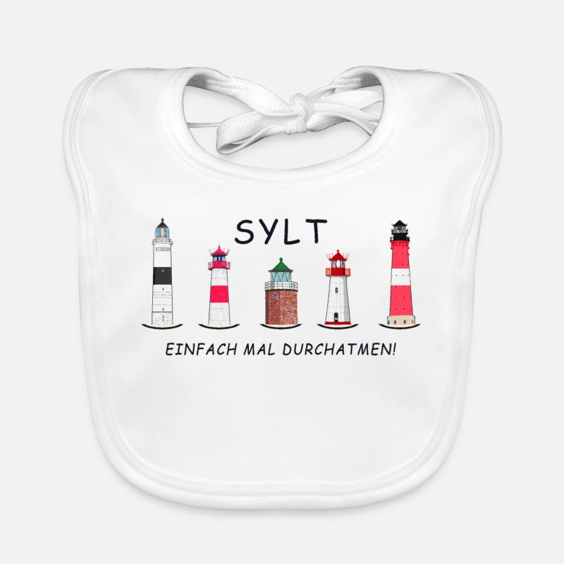 Sylt, Einfach mal Durchatmen, Sylter Leuchttürme - Baby Bio-Lätzchen - Weiß
