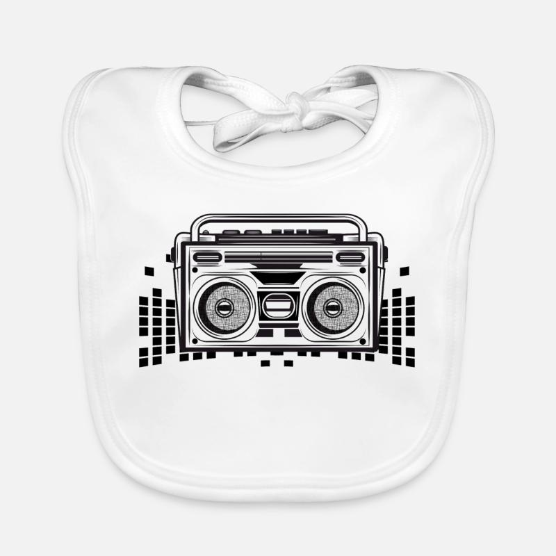 Cassette recorder in 80s stencil look Organic Baby Bibs