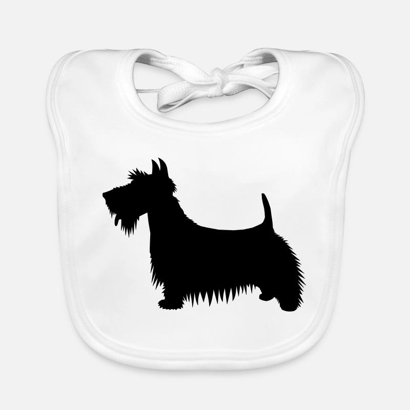 Une illustration de la silhouette d’un chien Scots Terrier - Bavoir bio Bébé - blanc