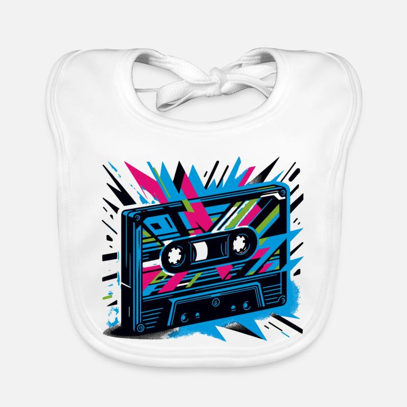 Cassette musicale dans le style rétro des années 80 et 90 Bavoir bio Bébé