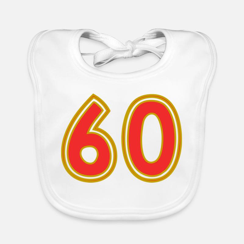 60. 60 YEARS. 60th ANNIVERSARY. 60TH BIRTHDAY. Organic Baby Bibs