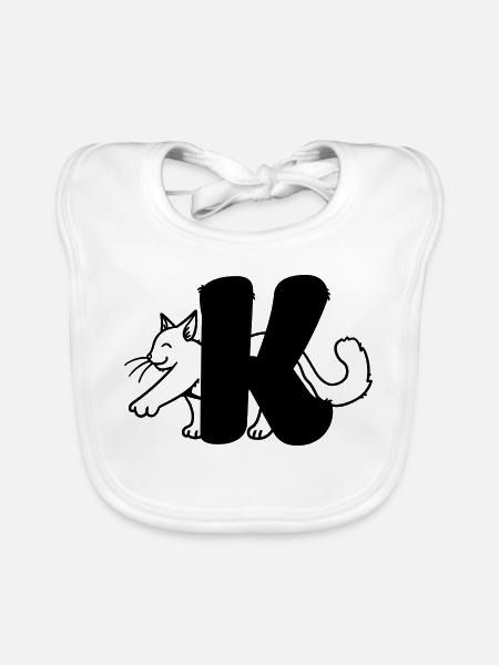 Katze Buchstabe K - Baby Bio-Lätzchen - Weiß - Vorne