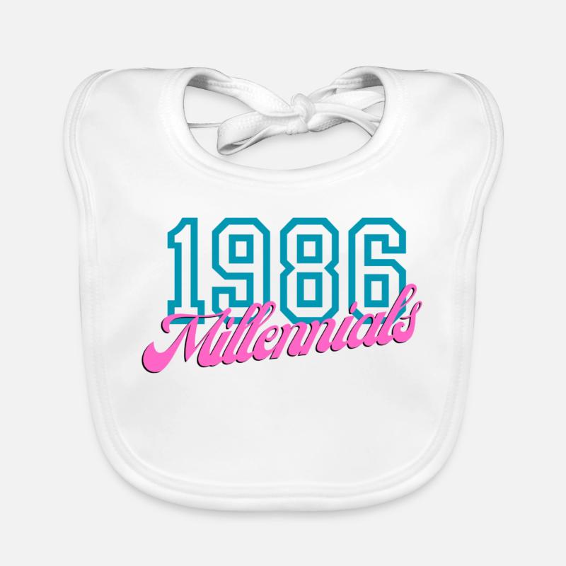 1986 Millennials Retro Numeric Design Organic Baby Bibs