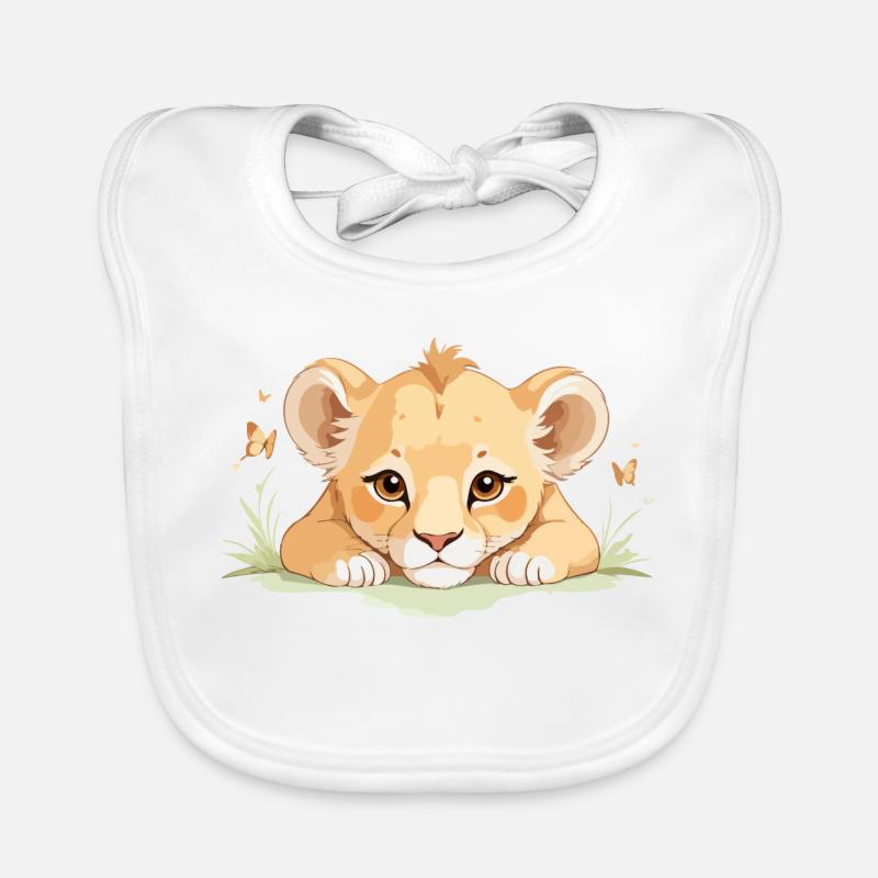 Lionceau avec des papillons - Bavoir bio Bébé - blanc