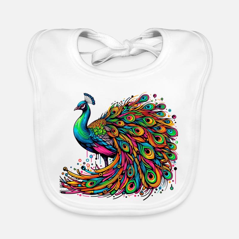 Pfau - Baby Bio-Lätzchen - Weiß
