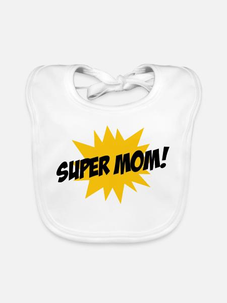 Super Mom - Mother's Day - Organic Baby Bibs - white - Front