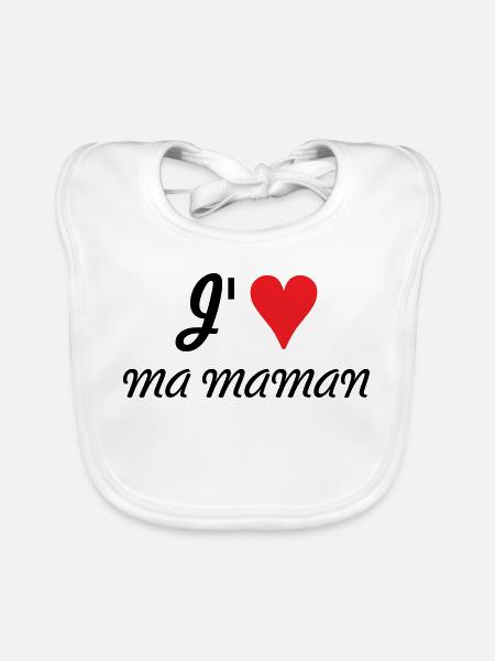 J'aime ma maman - Fête des Mères - Bavoir bio Bébé - blanc - Devant