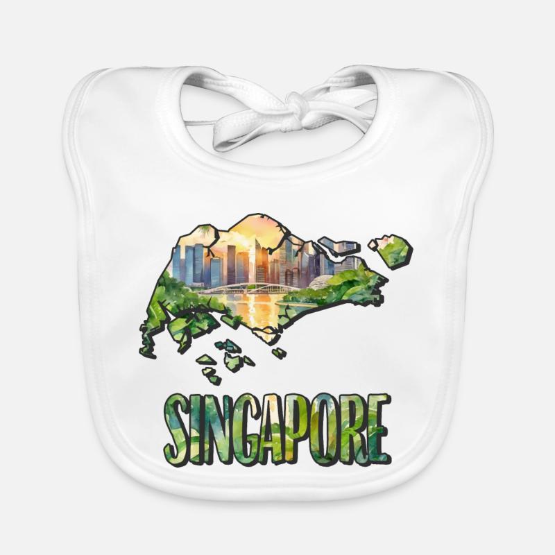 Carte à l’aquarelle Singapour Bavoir bio Bébé