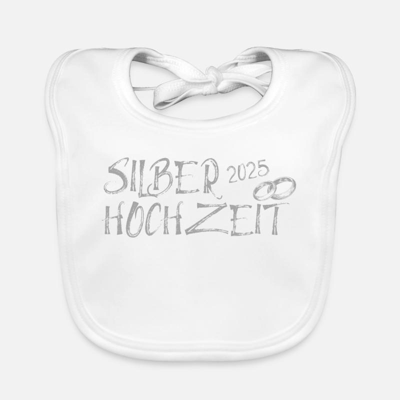 Silberhochzeit 2025 mit Silberringen silberfarben Baby Bio-Lätzchen