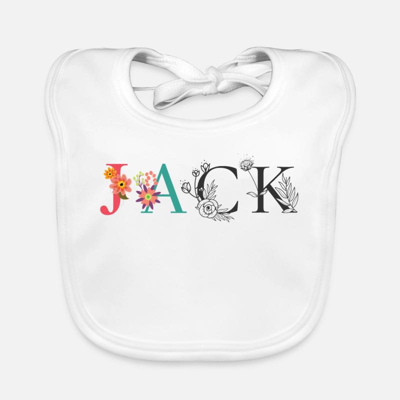 JACK Namenskunst mit gestickten Blumen Baby Bio-Lätzchen