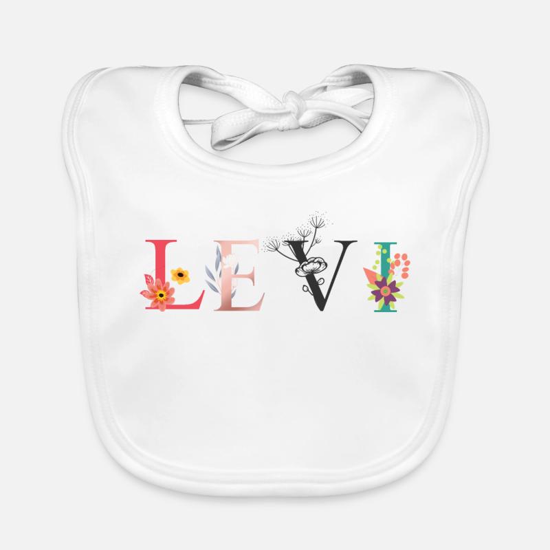 LEVI Name Art avec des fleurs brodées Bavoir bio Bébé