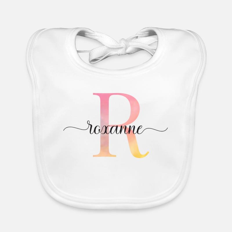 R | Monogram | Name | Roxanne |Watercolor Organic Baby Bibs