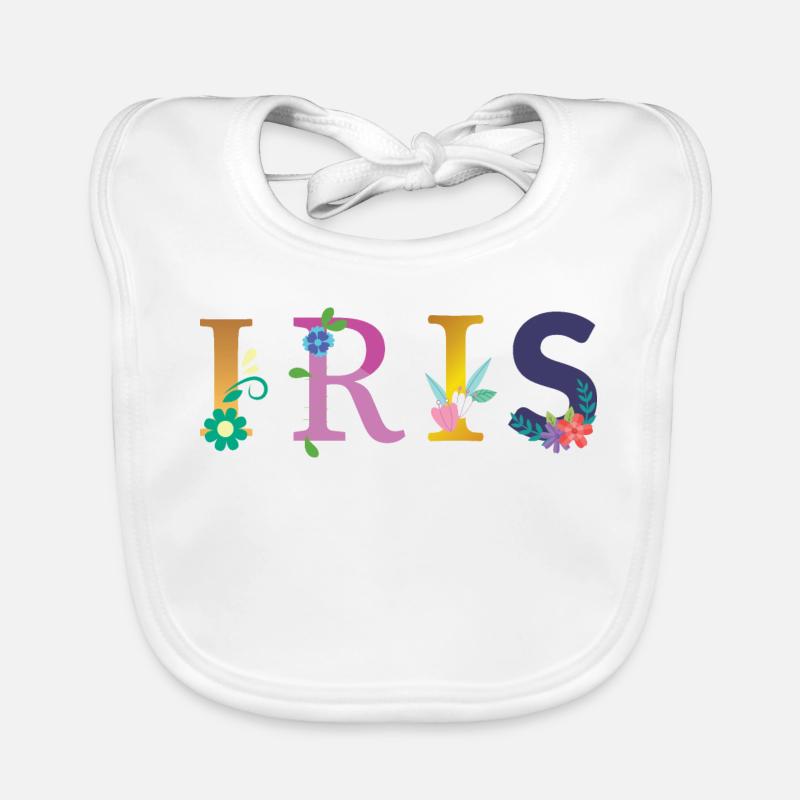 IRIS Name mit Blumen geschmückt - Baby Bio-Lätzchen - Weiß