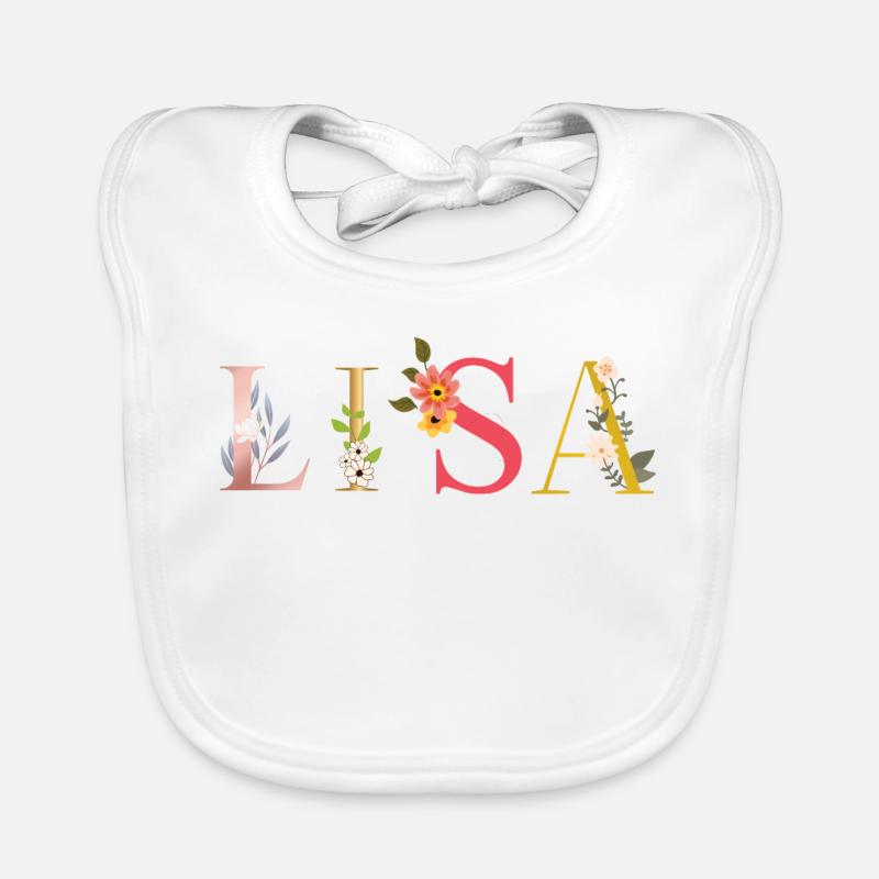 LISA Name Adorned with Flowers Organic Baby Bibs