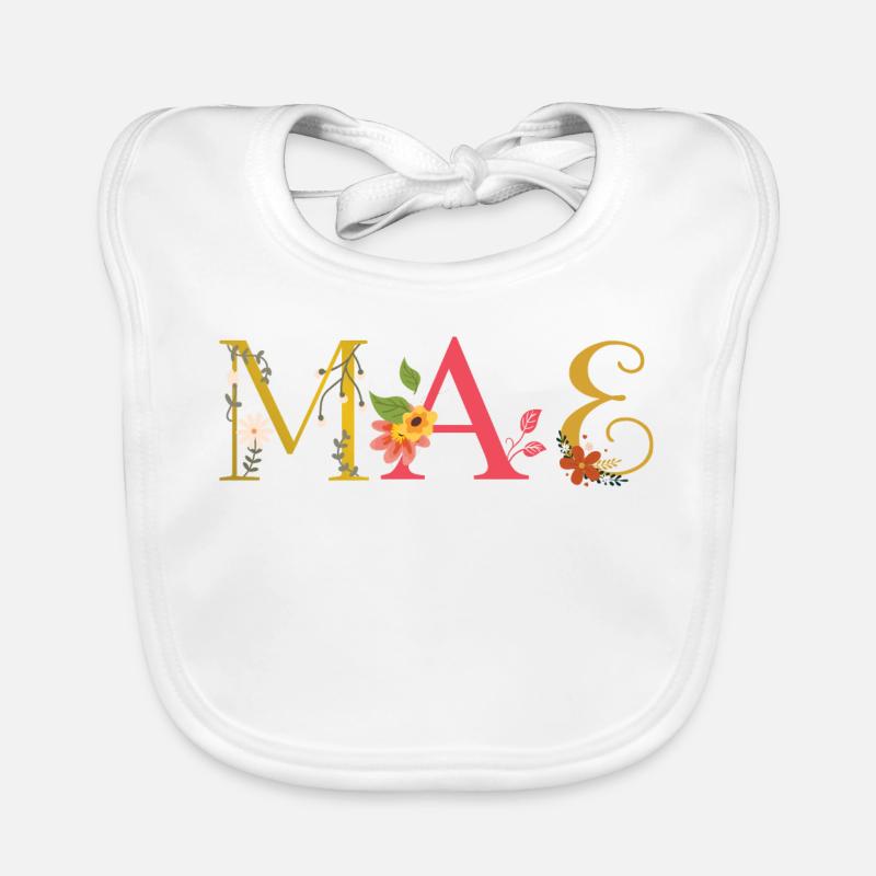 MAE Name Decorated with Flowers Organic Baby Bibs