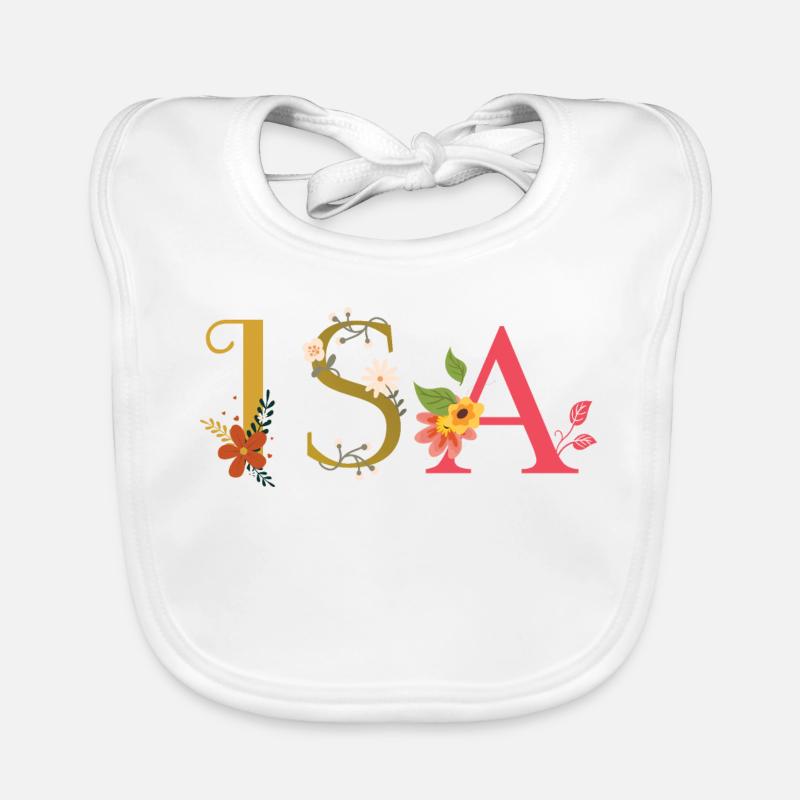 Le nom de l’ISA est décoré de fleurs Bavoir bio Bébé