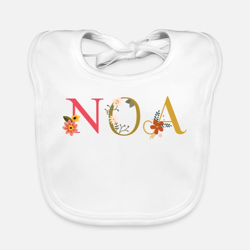 Nom de l’ANO décoré de fleurs - Bavoir bio Bébé - blanc