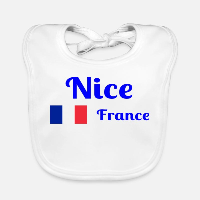 Nice France- Imprimés élégants - Bavoir bio Bébé - blanc