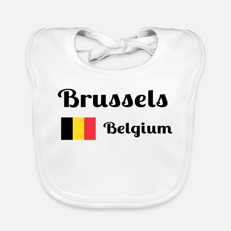 Bruxelles, Belgique- Imprimés élégants - Bavoir bio Bébé - blanc