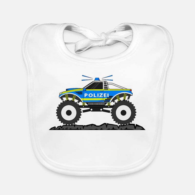 Monstertruck Polizei Blau Gelb Baby Bio-Lätzchen