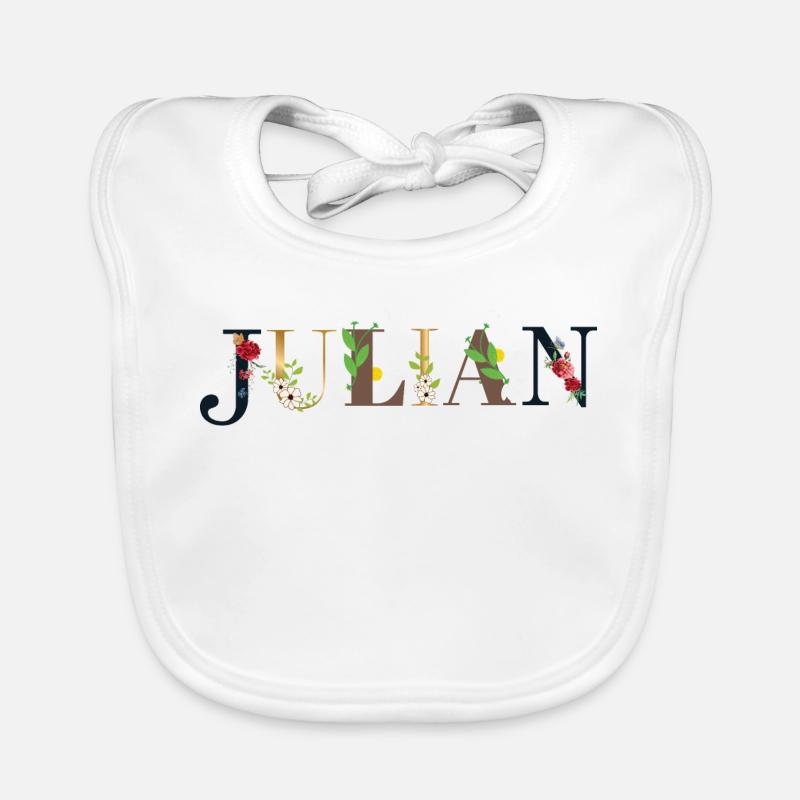 JULIAN Name mit Blumen geschmückt Baby Bio-Lätzchen