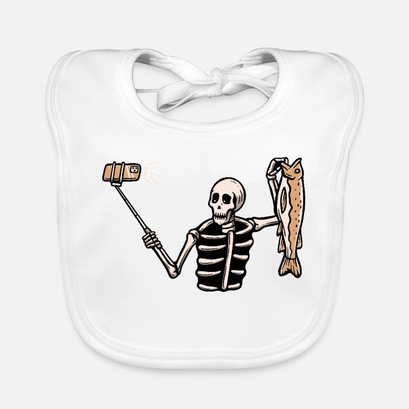 Fishing Skeleton Selfie Large Organic Baby Bibs