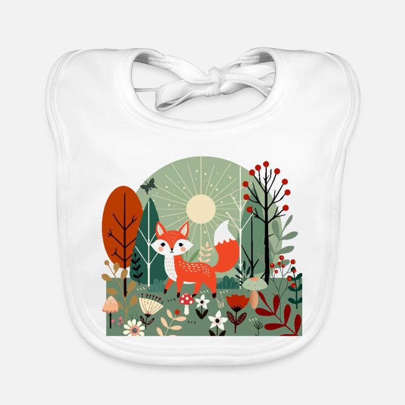 Cheerful fox in sunny forest Organic Baby Bibs
