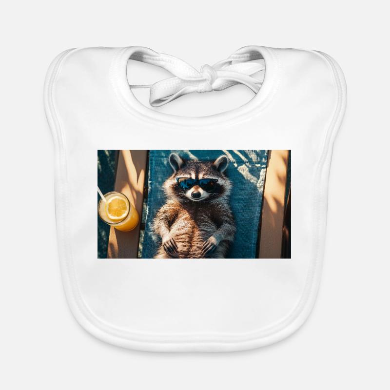 Waschbär im Urlaub - Baby Bio-Lätzchen - Weiß