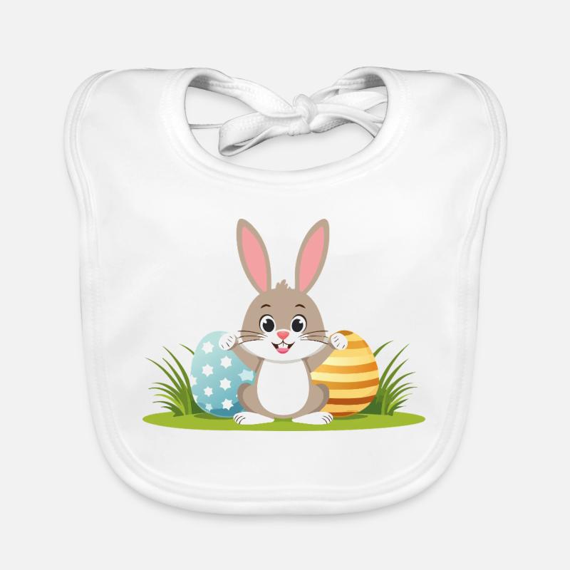 Happy Easter bunny with colorful Easter eggs Organic Baby Bibs