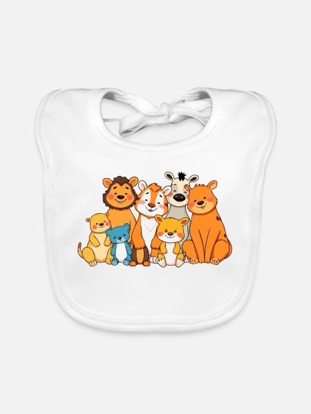 Playful Animal Family Comic Design - Organic Baby Bibs - white - Front