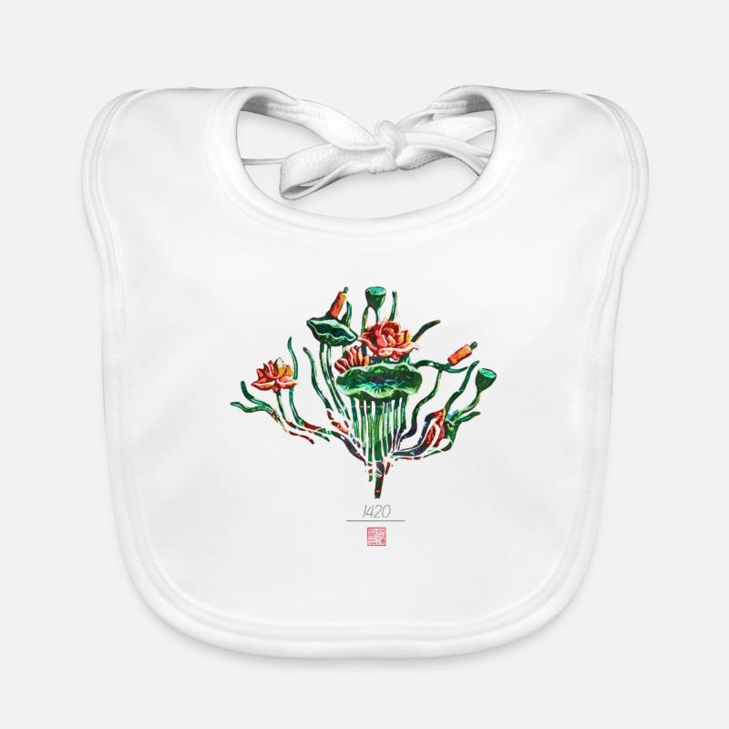 Chinesisch_Blumen dans le Stadt_Lotus1420 interdit - Bavoir bio Bébé - blanc