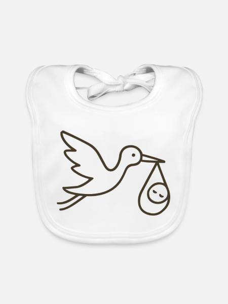 Cigogne avec bébé enfant - Arrivée minimale de bébé - Bavoir bio Bébé - blanc - Devant