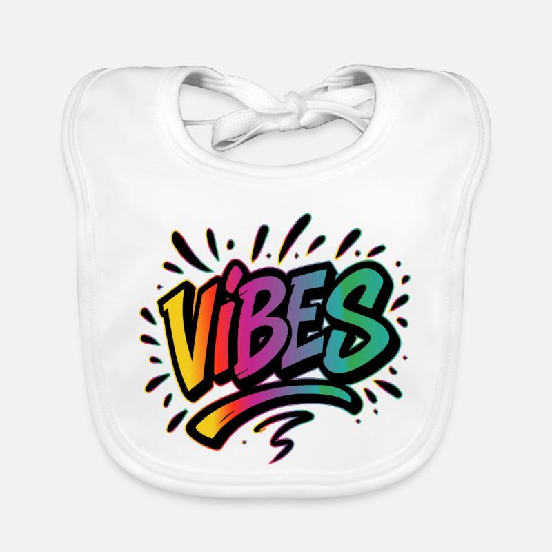 Lettrage graffiti VIBES – Déclaration colorée - Bavoir bio Bébé - blanc