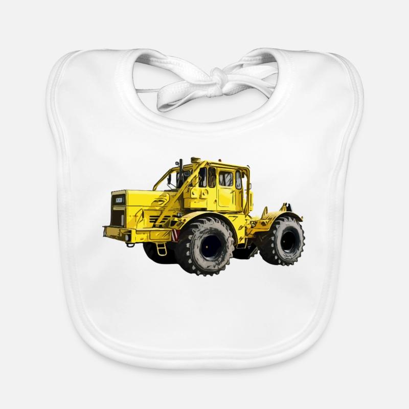 Gelbe Kraftmaschine K700 Traktor - Baby Bio-Lätzchen - Weiß