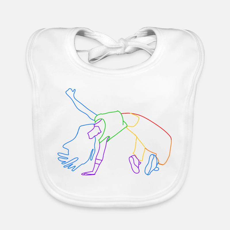 Farvelinjeakrobat i bevægelse Hagesmække af økologisk bomuld